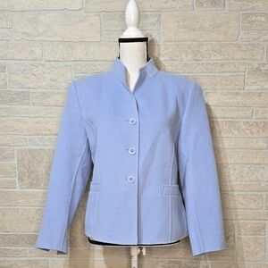 Ellen Tracy Light Blue Wool Angora Blend Jacket Blazer Size 12 Mandarin Collar